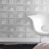 white bookshelf and chair wallpaper mineheart